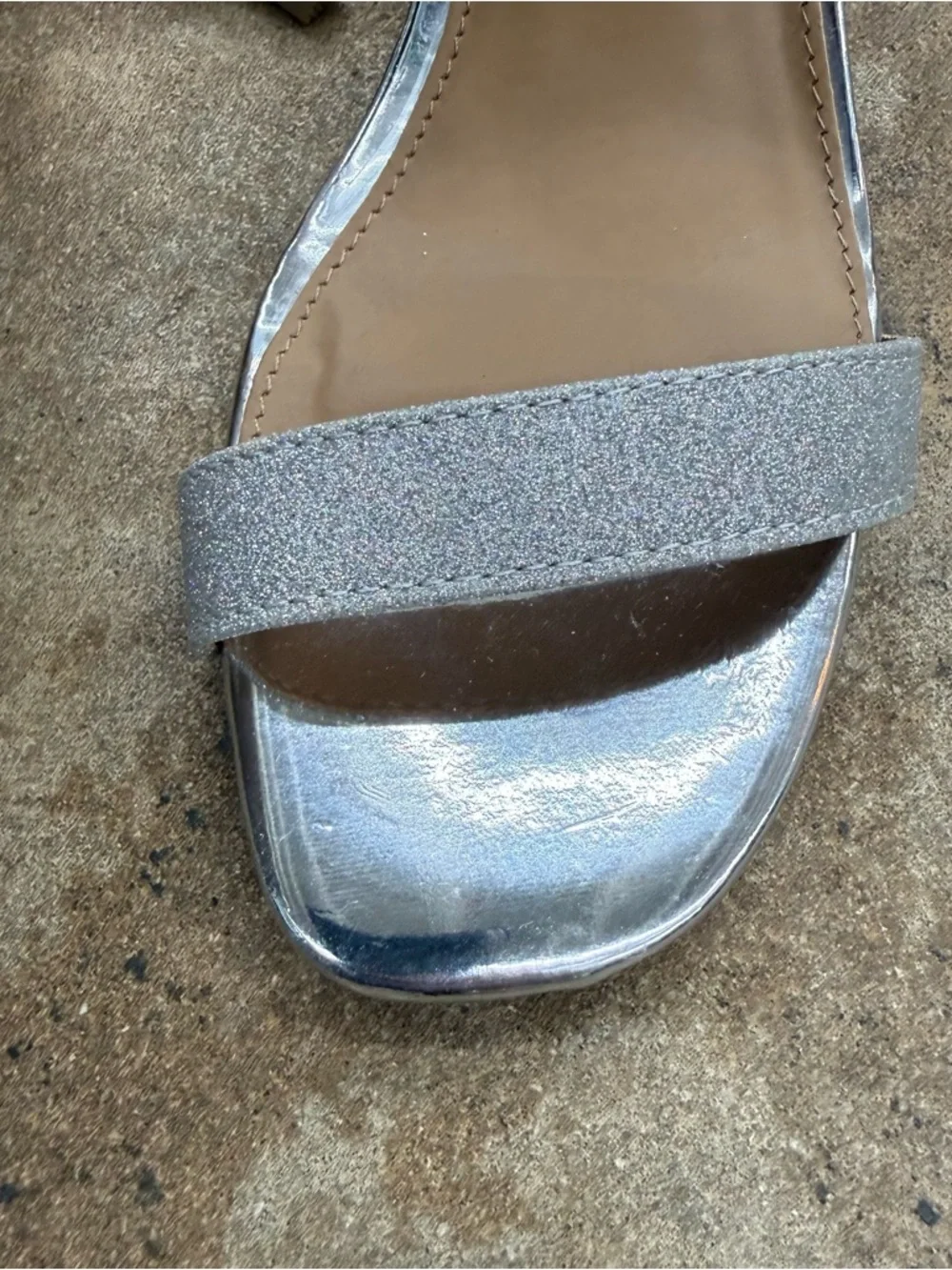 Material Girl Glitter Silver Open-Toe Ankle-Strap Heels - Picture 4 of 8